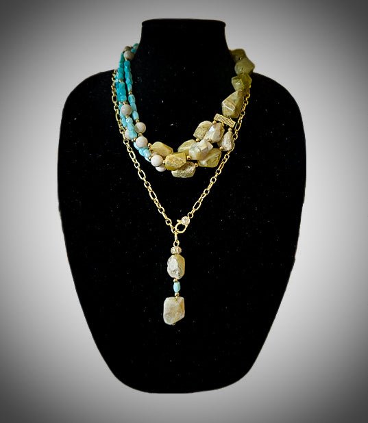 Yellow and Peruvian Blue Opal Multistrand Necklace