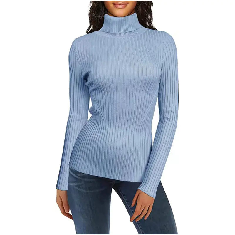 Fashionable Turtleneck Ribbed Sweater for Women