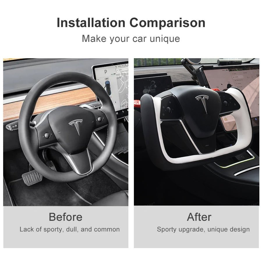 Yoke Style Steering Wheel for Model 3 / Y【Black & White Leather】