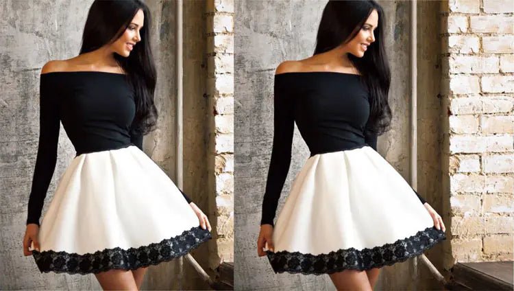 Women's Clothing Set - Black and White Dress