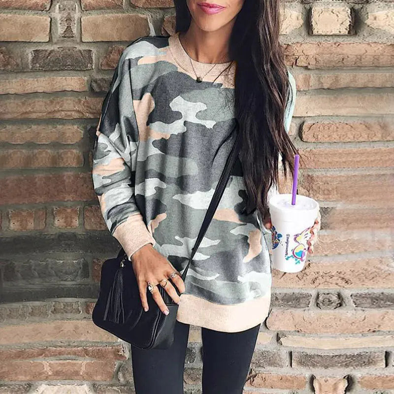 Autumn Winter Print Long Sleeve Round Neck Blouse