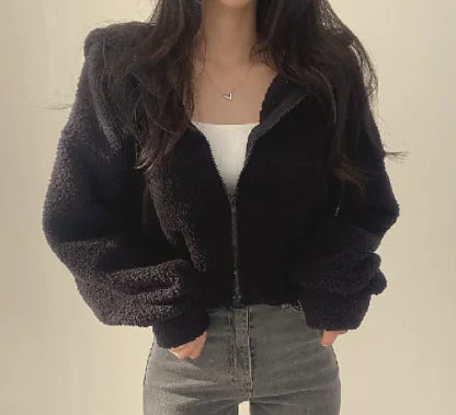 Lamb Wool White Hooded Sweater For Women