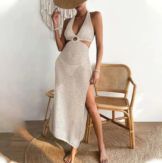 Women's Solid Color Organza Beach Cover Up Dress