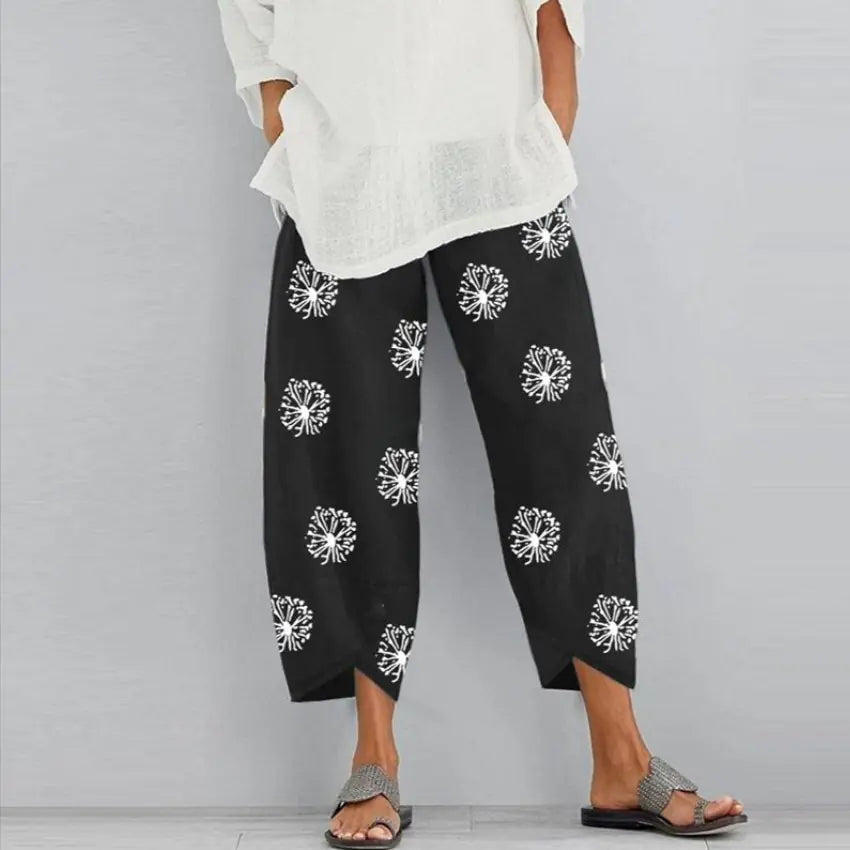 Plus Size Women's Dandelion Print Wide Leg Pants
